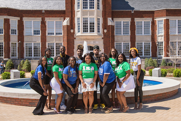 NPHC Fraternities and Sororities on Angle Hall steps